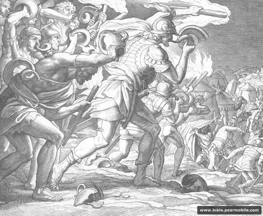 Книга Судей израилевых 7:21 - Gideon Defeats the Midianites